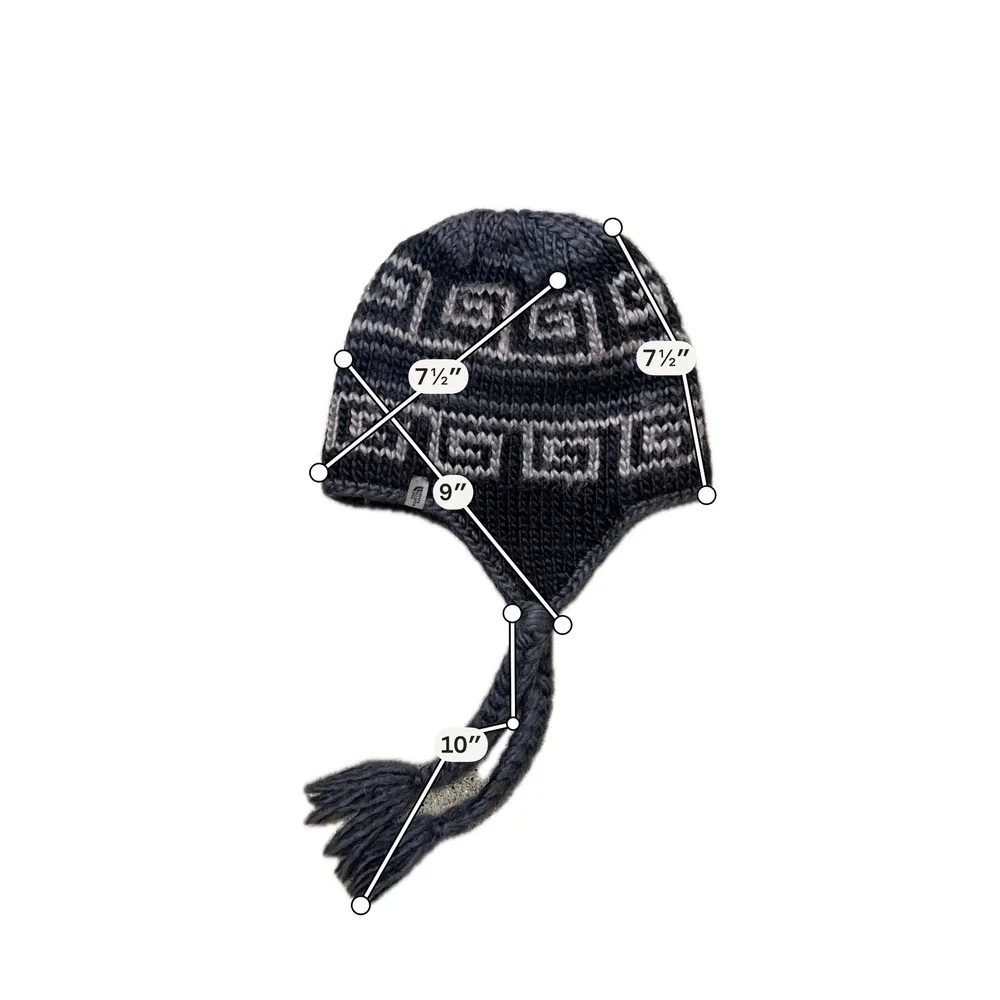 The North Face Wool Blend Earflap Beanie Gray Black Greek Key Knit Hat T365